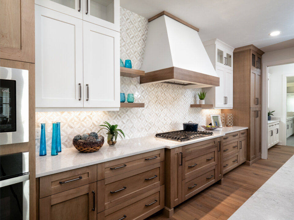 Homestead II door in Bright White and Natural Vintage - Carson's Cabinetry & Design
